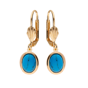 BOUCLES D'OREILLES DORMEUSE PLAQUÉ OR TURQUOISE IMITATION