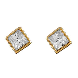 BOUCLES D'OREILLES TIGE PLAQUÉ OR CARRÉ PIERRE BLANCHE 6X6MM