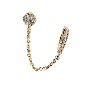 BOUCLES D'OREILLES PLAQUÉ OR 2 TROUS CREOLE OXYDES BLANCS SERTIS ET PAVÉ ROND AVEC CHAINETTE DIAMANTÉE (A L'UNITÉ)