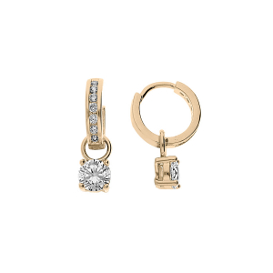 BOUCLES D'OREILLES PLAQUÉ OR SYSTEME CRÉOLES OXYDES BLANCS SERTIS ET PAMPILLE OXYDE 4 GRIFFES