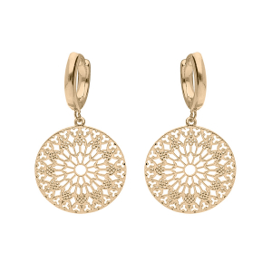 BOUCLES D'OREILLES PLAQUÉ OR SYSTEME CRÉOLES MOTIF MANDALA AJOURÉ