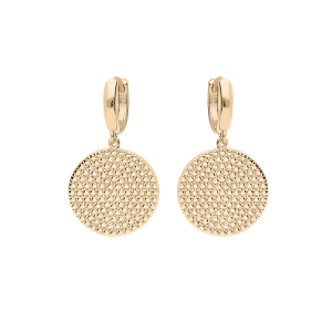 BOUCLES D'OREILLES PLAQUÉ OR SYSTEME CRÉOLES FORME RONDE MOTIF POINTILLE