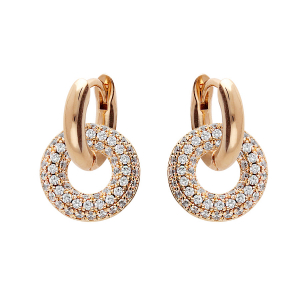 BOUCLES D'OREILLES PLAQUÉ OR CRÉOLES ARTICULÉES AVEC OXYDES BLANCS SERTIS