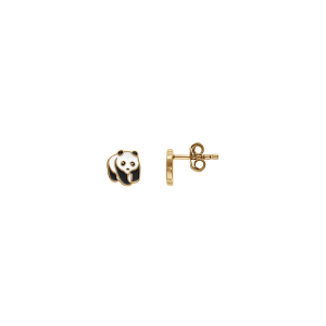 BOUCLES D'OREILLES TIGE PLAQUÉ OR PANDA RÉSINE NOIRE ET BLANCHE