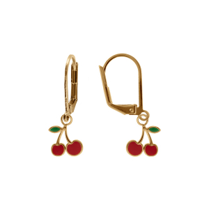 BOUCLES D'OREILLES DORMEUSE PLAQUÉ OR PENDENTIF CERISE