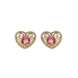 BOUCLES D'OREILLES PLAQUÉ OR FORME COEUR AJOURÉE OXYDE FUSHIA