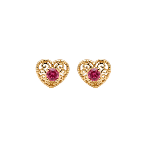 BOUCLES D'OREILLES PLAQUÉ OR FORME COEUR AJOURÉE OXYDE FUSHIA