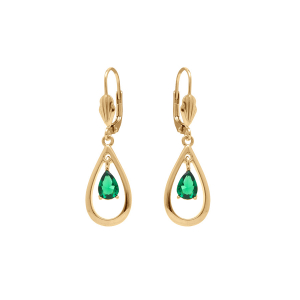 BOUCLES D'OREILLES DORMEUSE PLAQUÉ OR OVALE OXYDE VERT