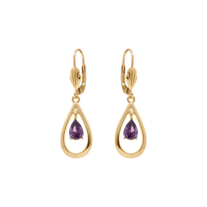 BOUCLES D'OREILLES DORMEUSE PLAQUÉ OR OVALE OXYDE VIOLET