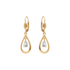 BOUCLES D'OREILLES DORMEUSE PLAQUÉ OR OVALE OXYDE BLANC