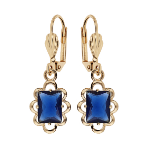 BOUCLES D'OREILLES DORMEUSE PLAQUÉ OR PIERRE SYNTHETIQUE CARRÉ BELU FONCÉ SERTI
