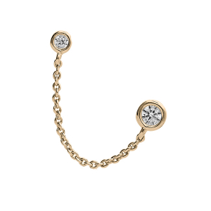 BOUCLES D'OREILLES TIGE PLAQUÉ OR 2 TROUS DOUBLE SERTI CLOS OXYDE BLANC SERTI CHAINETTE DIAMANTÉE (A L'UNITÉ)