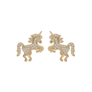 BOUCLES D'OREILLES TIGE PLAQUÉ OR LICORNE OXYDES BLANCS SERTIS