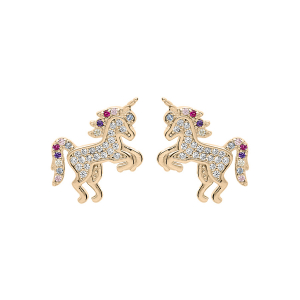 BOUCLES D'OREILLES TIGE PLAQUÉ OR LICORNE OXYDES MULTI COULEURS SERTIS