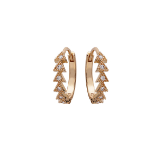 BOUCLES D'OREILLES PLAQUÉ OR CRÉOLES ARTICULÉES MOTIF TRIANGLE OXYDES BLANCS SERTIS