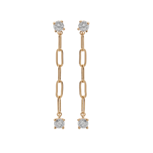 BOUCLES D'OREILLES TIGE PLAQUÉ OR MAILLE RECTANGULAIRE AVEC 1 OXYDE BLANC SERTI