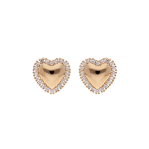 BOUCLES D'OREILLES TIGE PLAQUÉ OR COEUR CONTOUR OXYDES BLANCS SERTIS CLOS