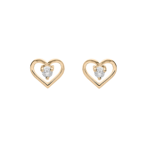 BOUCLES D'OREILLES TIGE PLAQUÉ OR COEUR OXYDE BLANC