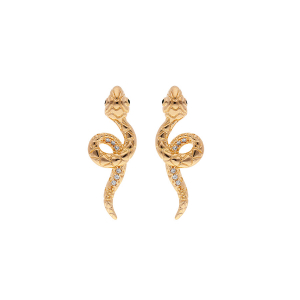 BOUCLES D'OREILLES TIGE PLAQUÉ OR SERPENT OXYDES BLANCS SERTIS