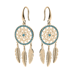 BOUCLES D'OREILLES PLAQUÉ OR ATTRAPE REVES OXYDES BLEUS