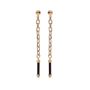 BOUCLES D'OREILLES TIGE PLAQUÉ OR PENDANTE TUBE NOIR