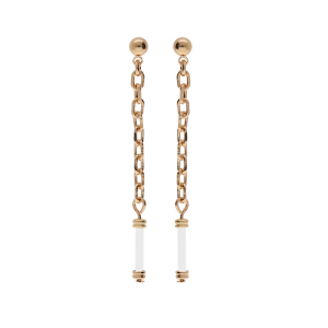 BOUCLES D'OREILLES TIGE PLAQUÉ OR PENDANTE TUBE BLANC