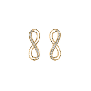 BOUCLES D'OREILLES TIGE PLAQUÉ OR INFINI OXYDES BLANCS SERTIS