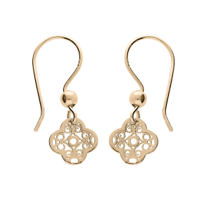 BOUCLES D'OREILLES PLAQUÉ OR CROCHET MOTIF ANCIEN FLEUR