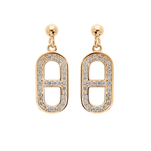 BOUCLES D'OREILLES TIGE PLAQUÉ OR OXYDES BLANCS SERTIS