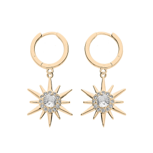 BOUCLES D'OREILLES PLAQUÉ OR PETITE CRÉOLES ET PAMPILLE SOLEIL OXYDES BLANCS SERTIS