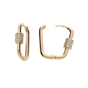 BOUCLES D'OREILLES PLAQUÉ OR CRÉOLES RECTANGULAIRE OXYDES BLANCS SERTIS