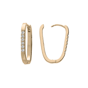 BOUCLES D'OREILLES PLAQUÉ OR CRÉOLES RECTANGULAIRE OXYDES BLANCS SERTIS