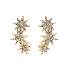 BOUCLES D'OREILLES TIGE PLAQUÉ OR 3 ETOILES OXYDES BLANCS SERTIS