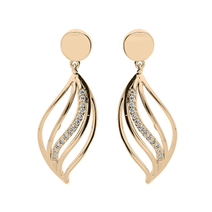 BOUCLES D'OREILLES TIGE PLAQUÉ OR GOUTTE AJOURÉE OXYDES BLANCS SERTIS