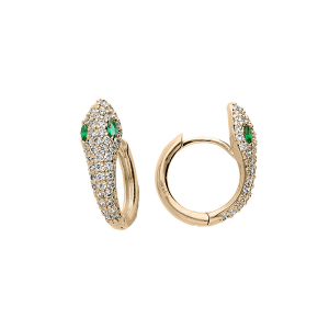 BOUCLES D'OREILLES PLAQUÉ OR SERPENT OXYDES BLANCS ET VERTS SERTIS