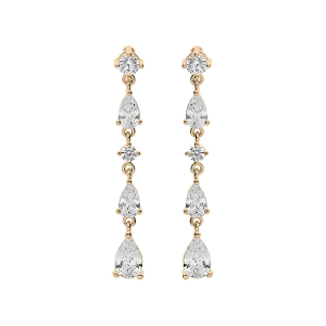 BOUCLES D'OREILLES TIGE PLAQUÉ OR PENDANTE OXYDES BLANCS SERTIS