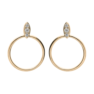 BOUCLES D'OREILLES TIGE PLAQUÉ OR CERCLE ET 1 NAVETTE OXYDES BLANCS SERTIS