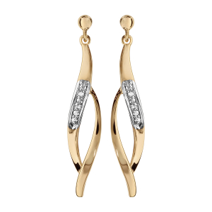 BOUCLES D'OREILLES TIGE PLAQUÉ OR FORME LOSANGE BARETTES OXYDES BLANCS SERTIS