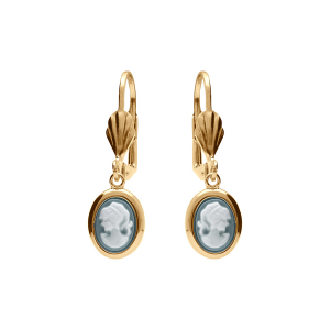 BOUCLES D'OREILLES PLAQUÉ OR STYLE DORMEUSE CAMÉE RÉSINE BLEUE