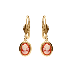 BOUCLES D'OREILLES PLAQUÉ OR STYLE DORMEUSE CAMÉE RÉSINE  ROSE
