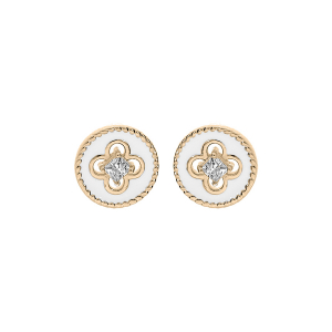 BOUCLES D'OREILLES PLAQUÉ OR PASTILLE RESINE BLANCHE CROIX OXYDES BLANCS SERTIS