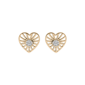 BOUCLES D'OREILLES TIGE PLAQUÉ OR COEUR SOLEIL OXYDE BLANC SERTI