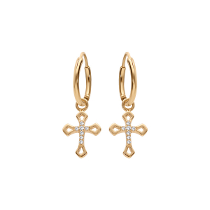CRÉOLES PLAQUÉ OR 10MM PAMPILLE CROIX OXYDES BLANCS SERTIS