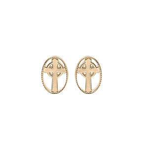 BOUCLES D'OREILLES TIGE PLAQUÉ OR OVALE CROIX