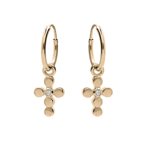 BOUCLES D'OREILLES CREOLE PLAQUÉ OR CROIX 1 OXYDE BLANC SERTI