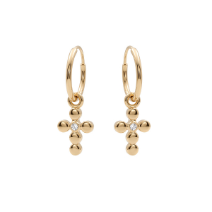 BOUCLES D'OREILLES CREOLE PLAQUÉ OR CROIX 1 OXYDE BLANC SERTI