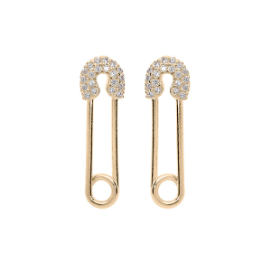 BOUCLES D'OREILLES TIGE PLAQUÉ OR EPINGLE A NOURRICE OXYDES BLANCS SERTIS