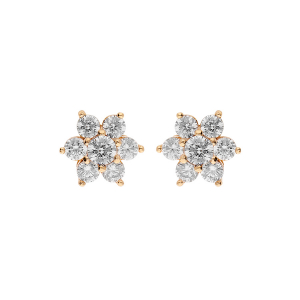BOUCLES D'OREILLES TIGE PLAQUÉ OR FLEUR  MARGUERITE OXYDES BLANCS SERTIS