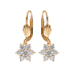 BOUCLES D'OREILLES DORMEUSE PLAQUÉ OR FLEUR MARGUERITE OXYDES BLANCS SERTIS