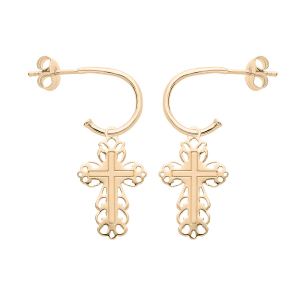 BOUCLES D'OREILLES CREOLE TIGE PLAQUÉ OR PAMPILLE CROIX
